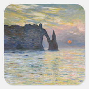 Monet - The Manneport, Cliff at Etretat, Sunset Quadratischer Aufkleber