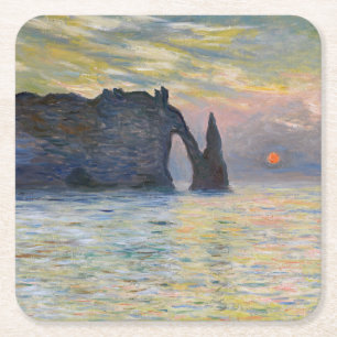 Monet - The Manneport, Cliff at Etretat, Sunset Rechteckiger Pappuntersetzer