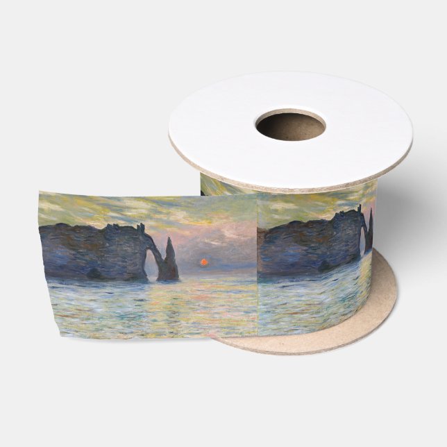 Monet - The Manneport, Cliff at Etretat, Sunset Satinband (Spule)