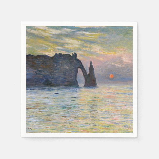 Monet - The Manneport, Cliff at Etretat, Sunset Serviette (Vorderseite)