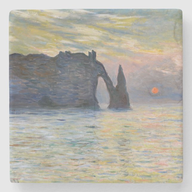 Monet - The Manneport, Cliff at Etretat, Sunset Steinuntersetzer (Vorderseite)