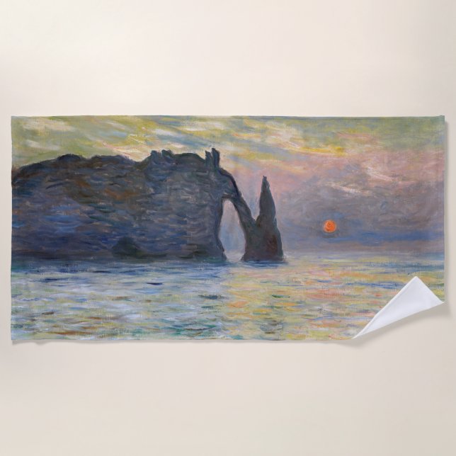 Monet - The Manneport, Cliff at Etretat, Sunset Strandtuch (Vorderseite)