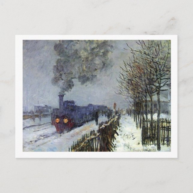 Monet Train Snow Post Card Postkarte (Vorderseite)