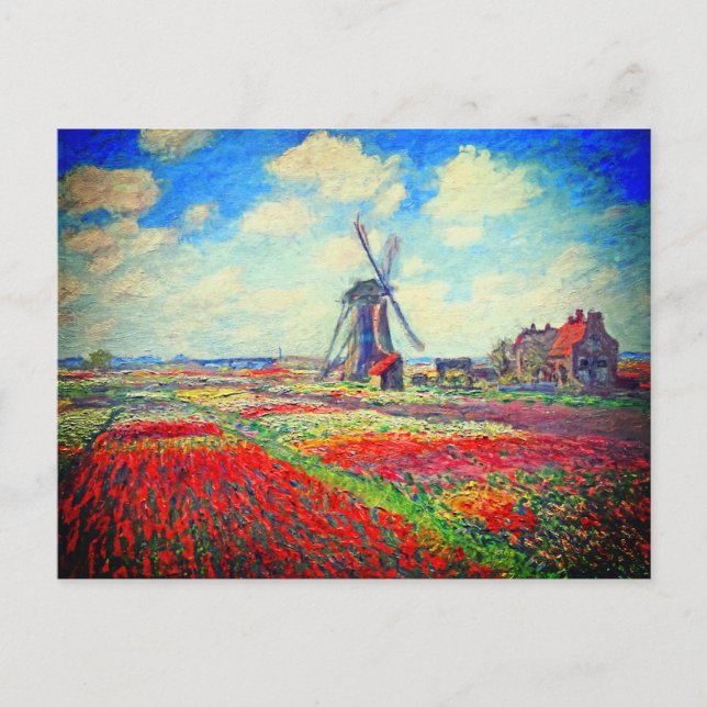 Monet Tulips Windmill Ankündigungspostkarte (Vorderseite)