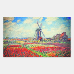 Monet Tulips Windmill Rechteckiger Aufkleber