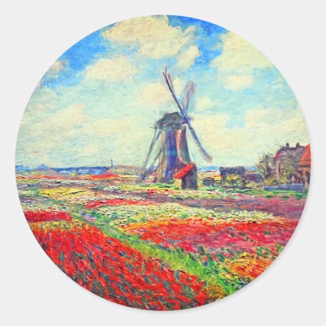 Monet Tulips Windmill Runder Aufkleber (Vorderseite)