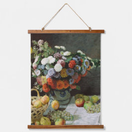 Monet Vintag Stillleben mit Blume und Obst Wandteppich Mit Holzrahmen