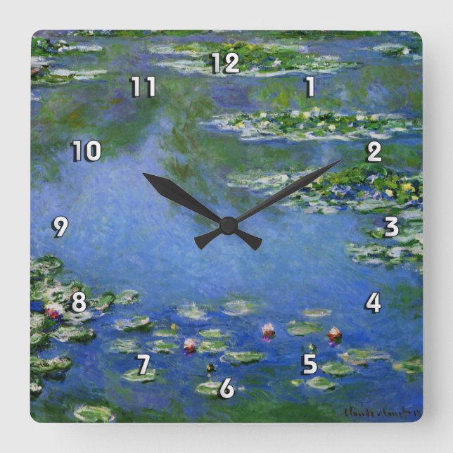 Monet Wasser-Lilien-schöne Kunst (1906) Quadratische Wanduhr (Vorderseite)