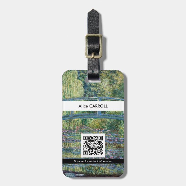 Monet - Wasserlilie, grüne Harmonie - QR-Code Gepäckanhänger (Vorderseite vertikal)