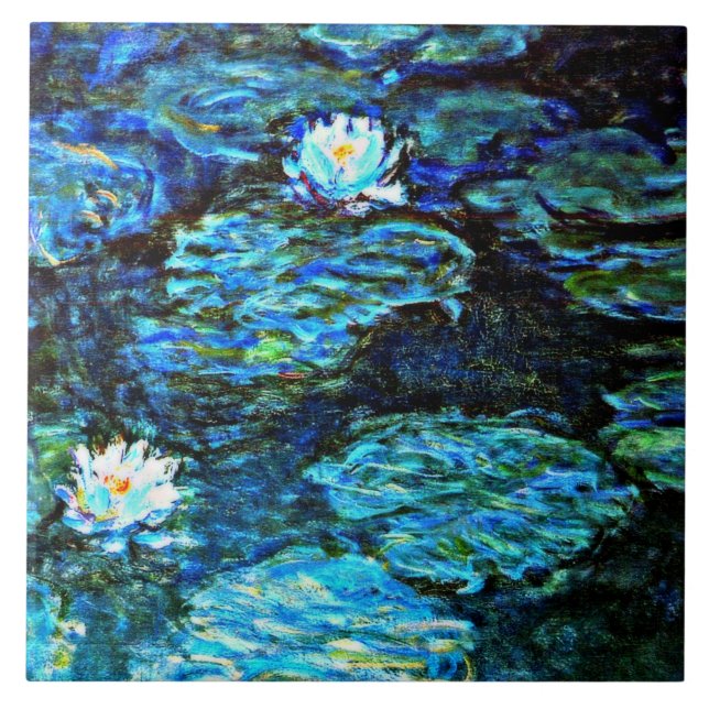 Monet - Water Lilies, blau Fliese (Vorderseite)
