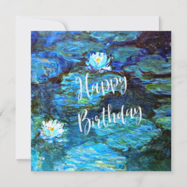 Monet - Water Lilies (blau) mit Birthday Wish Karte (Vorderseite)
