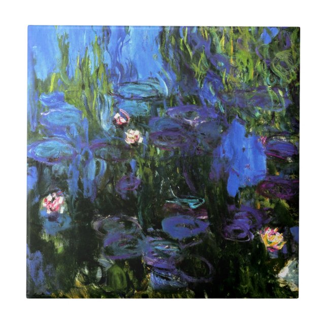 Monet: Water-Lilies, blaues Indigo Fliese (Vorderseite)