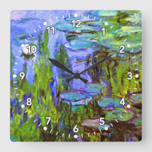 Monet Water Lilies Clock in Blue, Green & Lavender Quadratische Wanduhr
