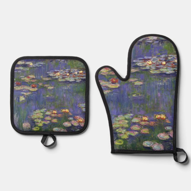 Monet Water Lilies Masterpiece Malerei Ofenhandschuh & Topflappen-Set (Vorderseite)