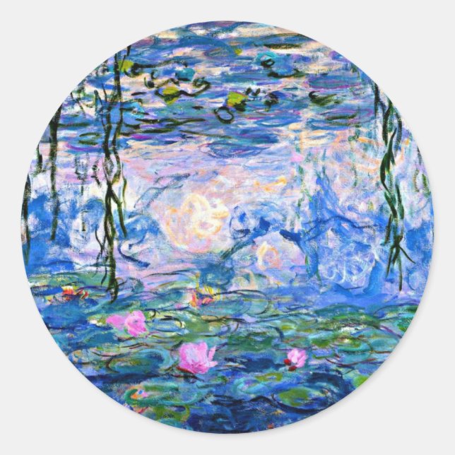 Monet - Water Lilies (pink) 1919 berühmtes Kunstwe Runder Aufkleber (Vorderseite)