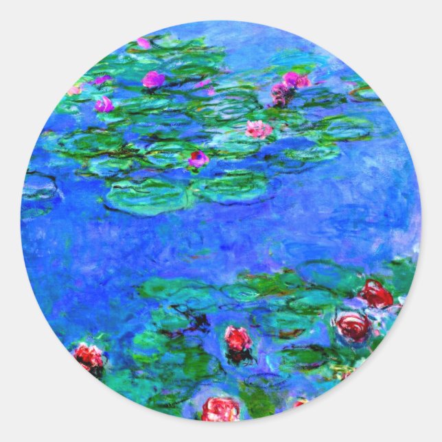 Monet - Water Lilies (rot), berühmtes Bild, Runder Aufkleber (Vorderseite)
