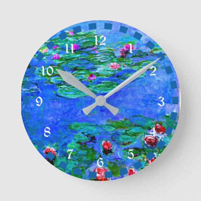 Monet - Water Lilies (Rot), berühmtes Kunstwerk Runde Wanduhr (Vorderseite)