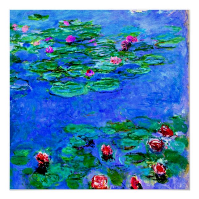 Monet: Water Lilies (rot), Claude Monet Gemälde Poster (Vorderseite)