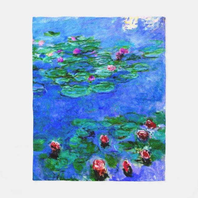 Monet - Water Lilies (rot) Fleecedecke (Vorderseite)