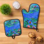 Monet - Water Lilies, rot, Ofenhandschuh & Topflappen-Set<br><div class="desc">Water Lilies,  rot,  schönes Gemälde des französischen Impressionisten Claude Monet</div>