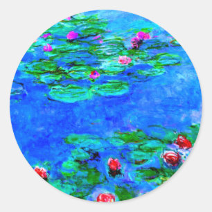 Monet: Water Lilies Rotes Kunstwerk Runder Aufkleber