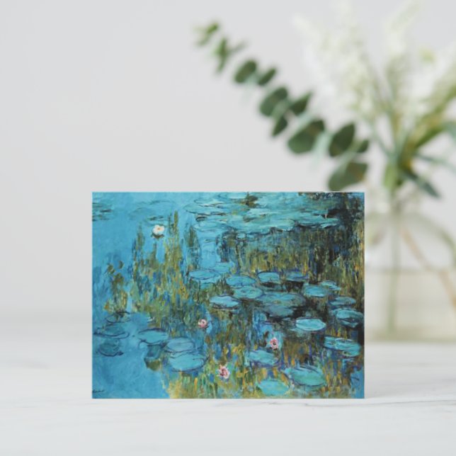 Monet - Water Lilies, Türkis, Postkarte (Stehend Vorderseite)