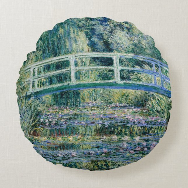 Monet - Water Lilies und japanische Brücke Rundes Kissen (Vorderseite)