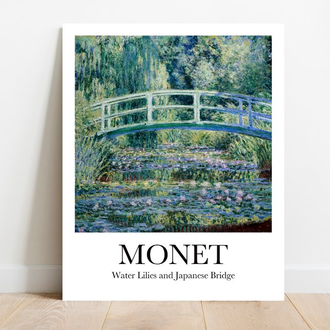 Monet Water Lilies und japanisches Bridge Poster (Monet Water Lilies Poster: Iconic Impressionist garden with Japanese bridge)