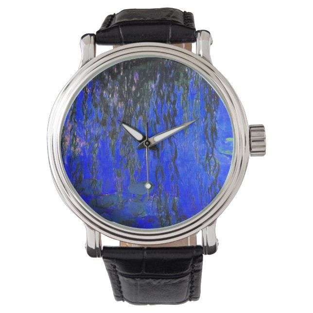 Monet Water Lilies und Weeping Willow Branches Armbanduhr (Vorderseite)