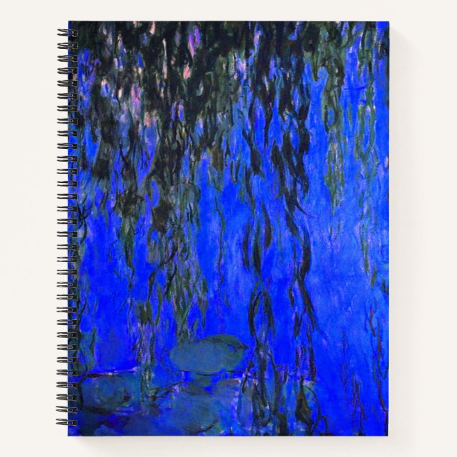 Monet Water Lilies und Weeping Willow Branches Notizbuch (Vorderseite)