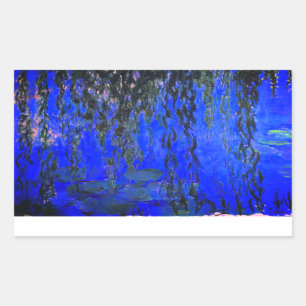 Monet Water Lilies und Weeping Willow Branches Rechteckiger Aufkleber