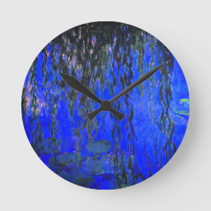 Monet Water Lilies und Weeping Willow Branches Runde Wanduhr