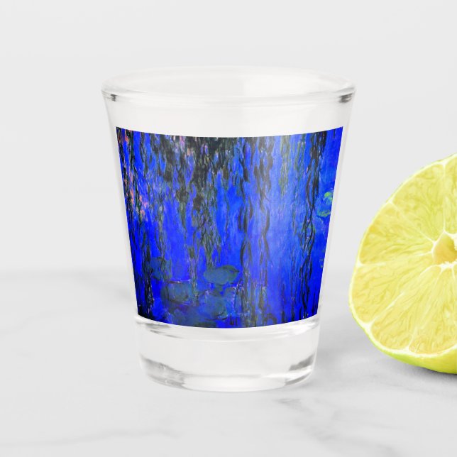 Monet Water Lilies und Weeping Willow Branches Schnapsglas (Vorderseite)