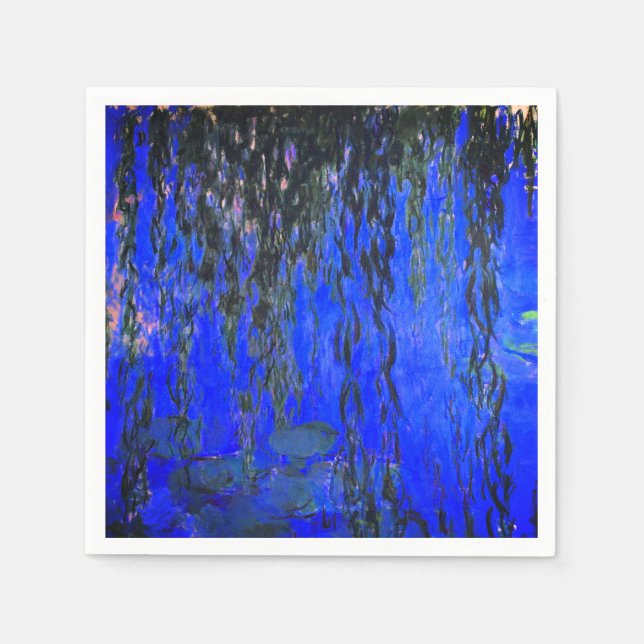 Monet Water Lilies und Weeping Willow Branches Serviette (Vorderseite)