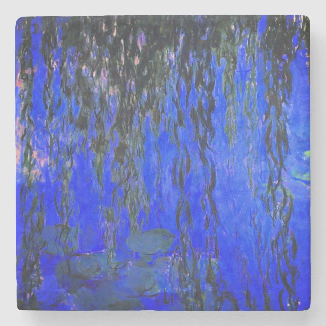 Monet Water Lilies und Weeping Willow Branches Steinuntersetzer (Vorderseite)
