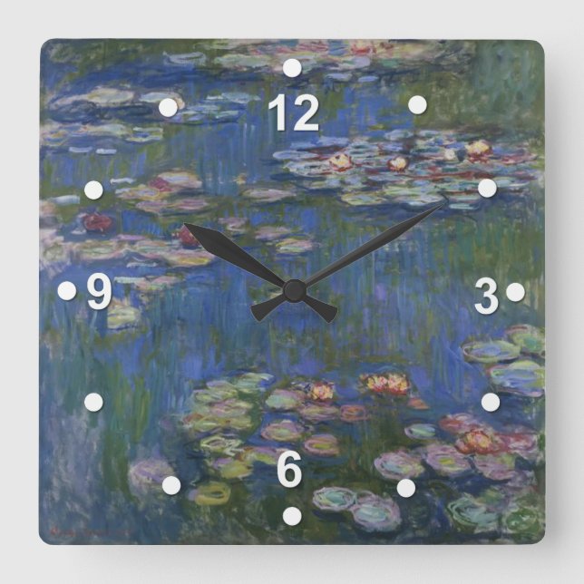 Monet Water Lilies Wall Clock Quadratische Wanduhr (Vorderseite)