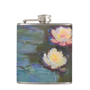 Monet Water Lily Lilies Pond Wasserlilien Malerei Flachmann
