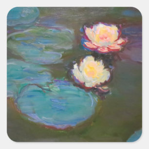 Monet Water Lily Lilies Pond Wasserlilien Malerei Quadratischer Aufkleber