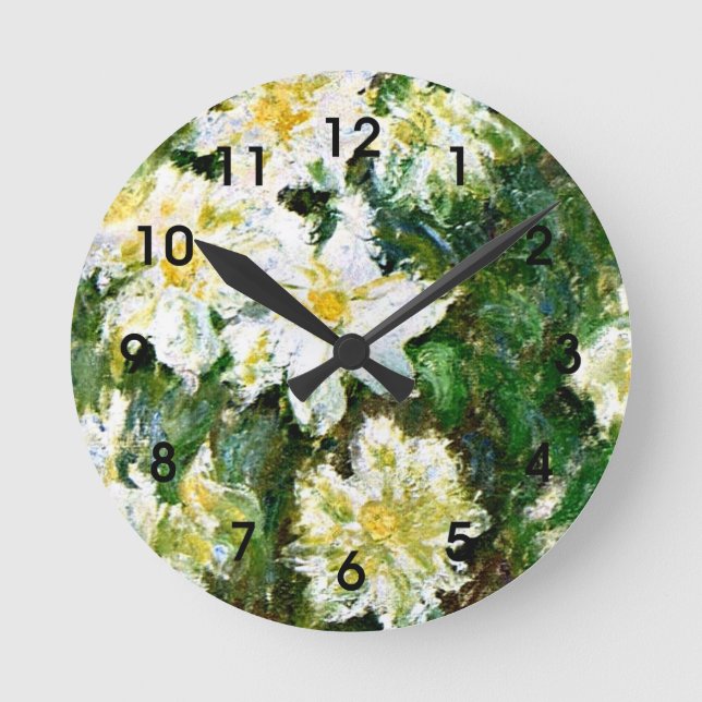 Monet - White Clematis, berühmtes Blumenbild Runde Wanduhr (Vorderseite)