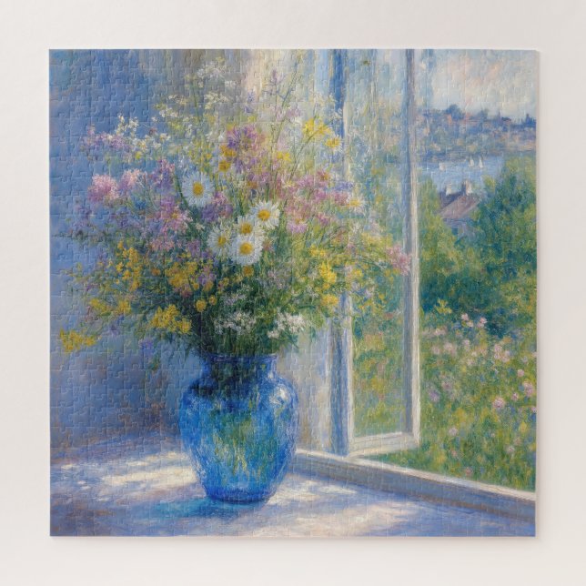 Monet-Wildblumenstrauß in blauer Vase Puzzle (Vertikal)