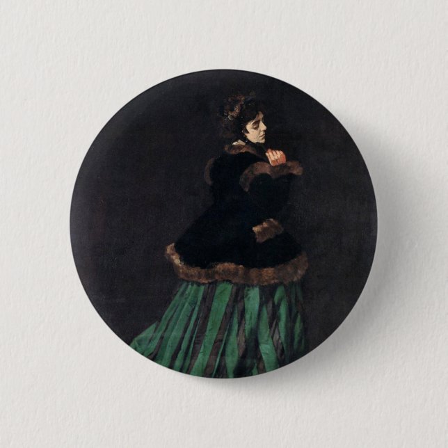Monet Woman in grünem Kleid Button (Vorderseite)