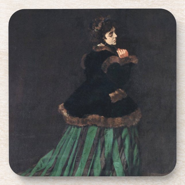 Monet Woman in grünem Kleid Getränkeuntersetzer (Vorderseite)