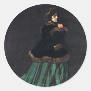 Monet Woman in grünem Kleid Runder Aufkleber