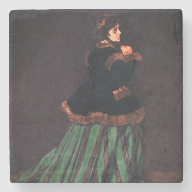 Monet Woman in grünem Kleid Steinuntersetzer (Vorderseite)