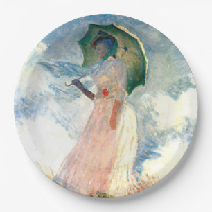 Monet Woman mit einem Sonnenschirm gegenüber Link Pappteller