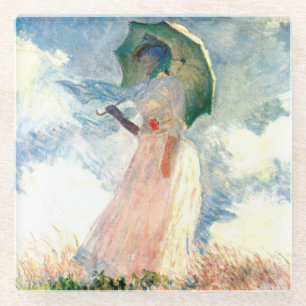 Monet Woman mit einem Sonnenschirm gegenüber Links Glasuntersetzer