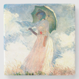 Monet Woman mit einem Sonnenschirm gegenüber Links Steinuntersetzer