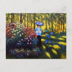 Monet Woman mit Parasol im Garten Ankündigungspostkarte