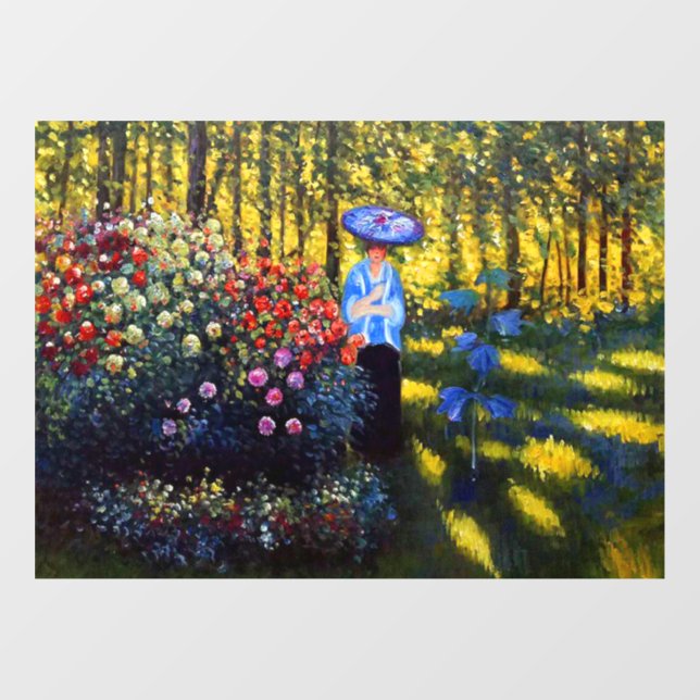 Monet Woman mit Parasol im Garten Fensteraufkleber (Blatt)