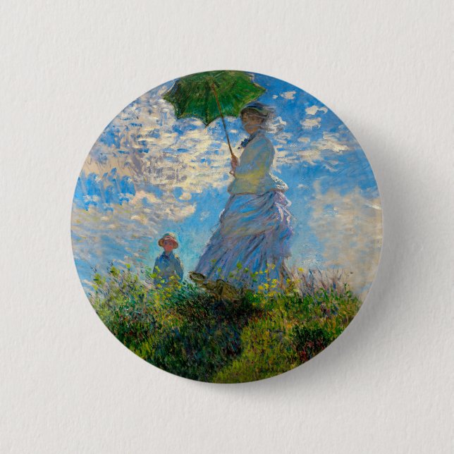 Monet Woman Parasol Impressionismus Button (Vorderseite)